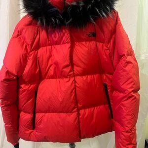The North Face Red Puffer Jacket with Hood